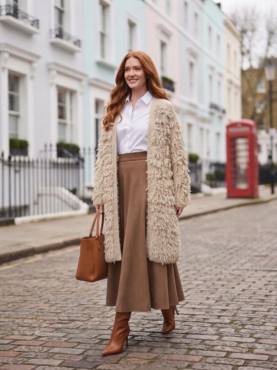 Made in Italy Fringe Duster Cardigan | Beige Wool Blend Shag Knit Sweater Coat