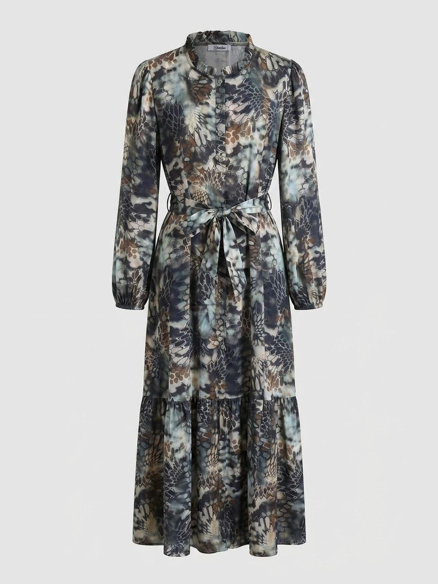 Made in Italy Women's Brown Abstract Print Belted Maxi Dress (54")