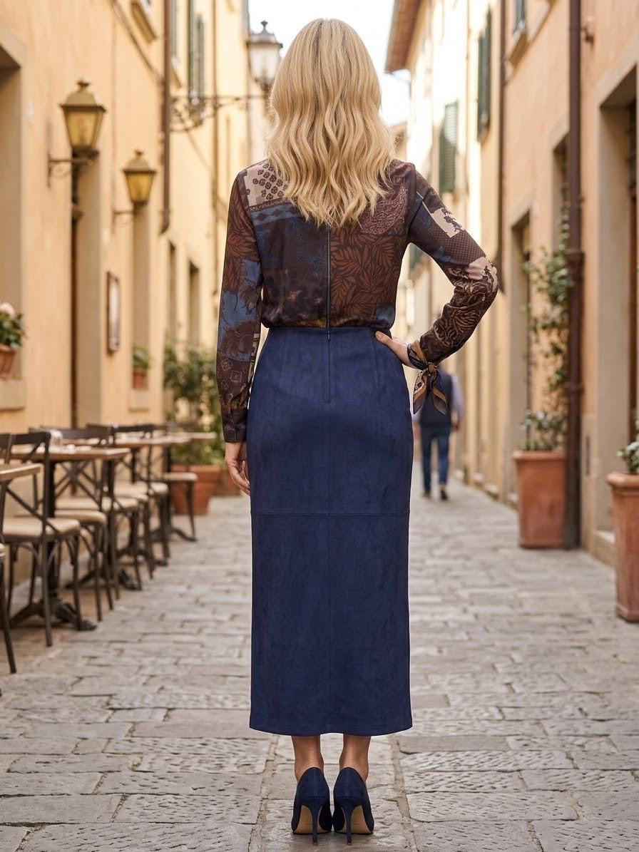 Made in Italy Women's Brown Floral Patchwork Satin Blouse