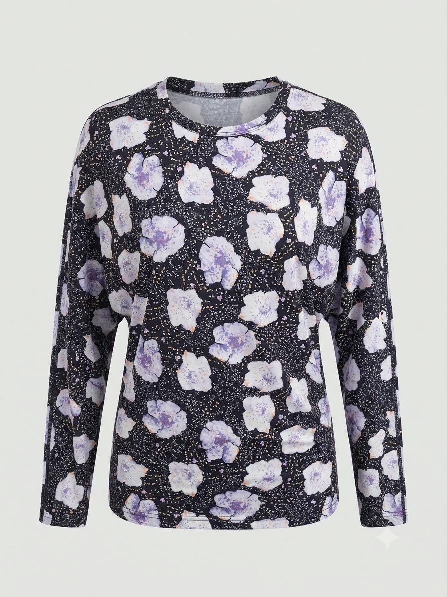 Celestial Lavender Floral Rayon Spandex Dolman Sleeve Top