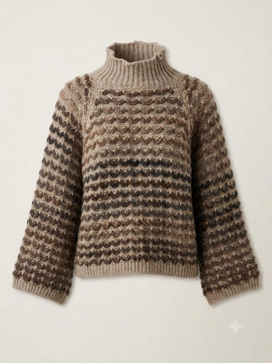 Made in Italy Beige Chevron Knit Sweater with Wide Oversized Sleeves | Wool & Acrylic