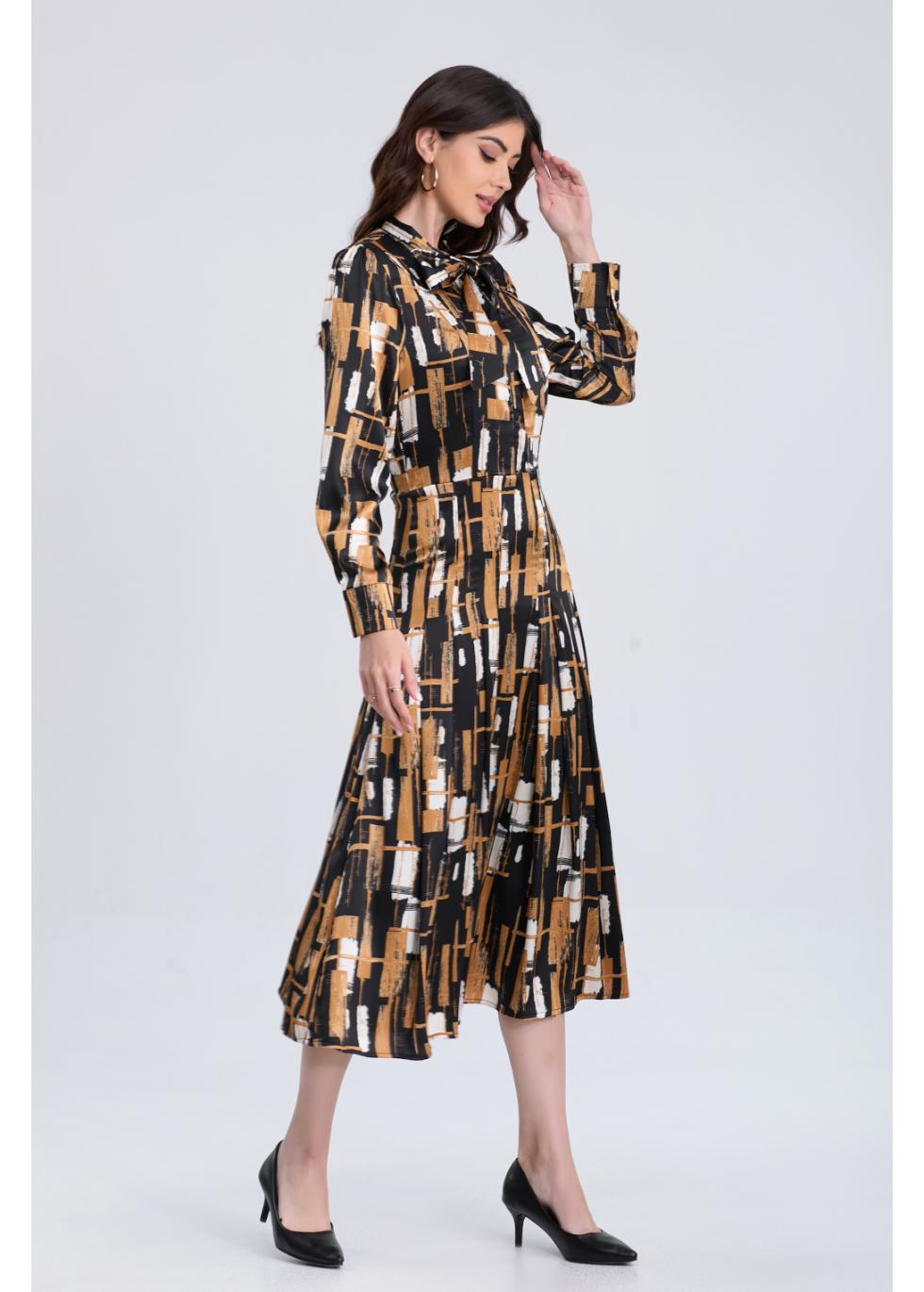 Golden Grid Midi Dress - MissFinchNYC