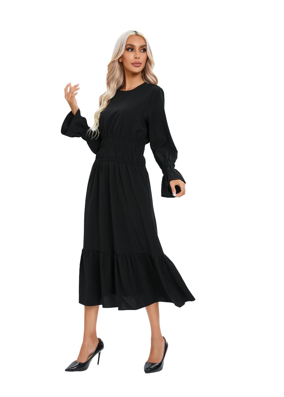 Midnight Elastic Waist Midi Dress S