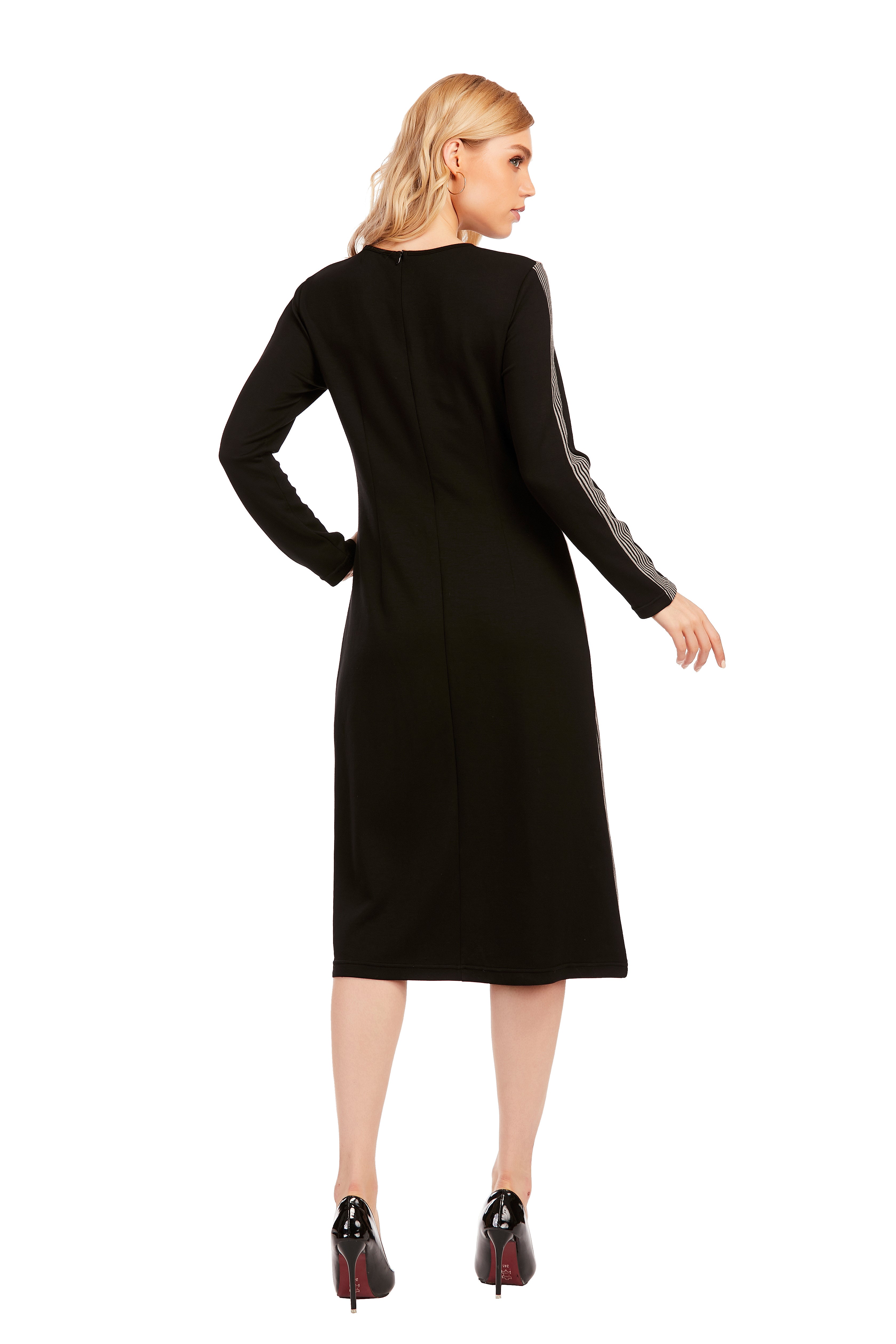 Striped & Solid Modest Knitted Long Sleeve Dress - MissFinchNYC