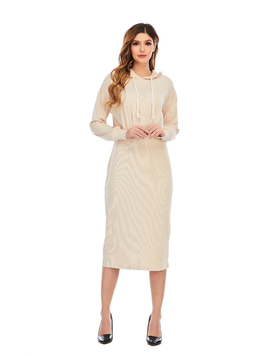 Ribbed Detailed Hoodie A-Line Dress - MissFinchNYC