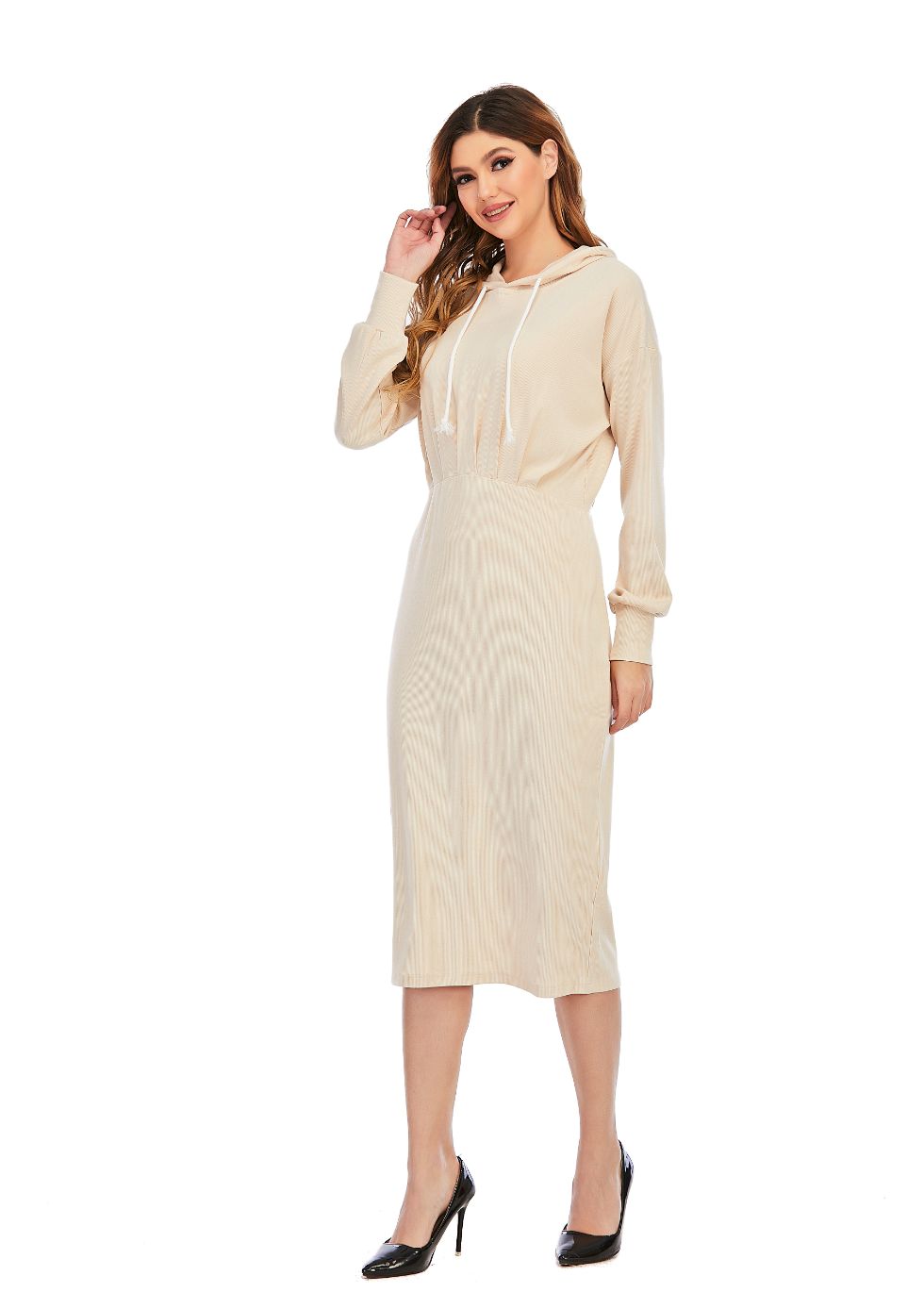 Ribbed Detailed Hoodie A-Line Dress - MissFinchNYC