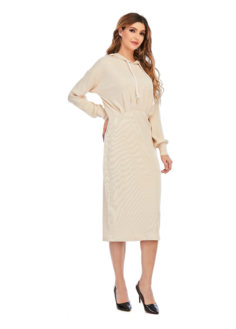 Ribbed Detailed Hoodie A-Line Dress - MissFinchNYC