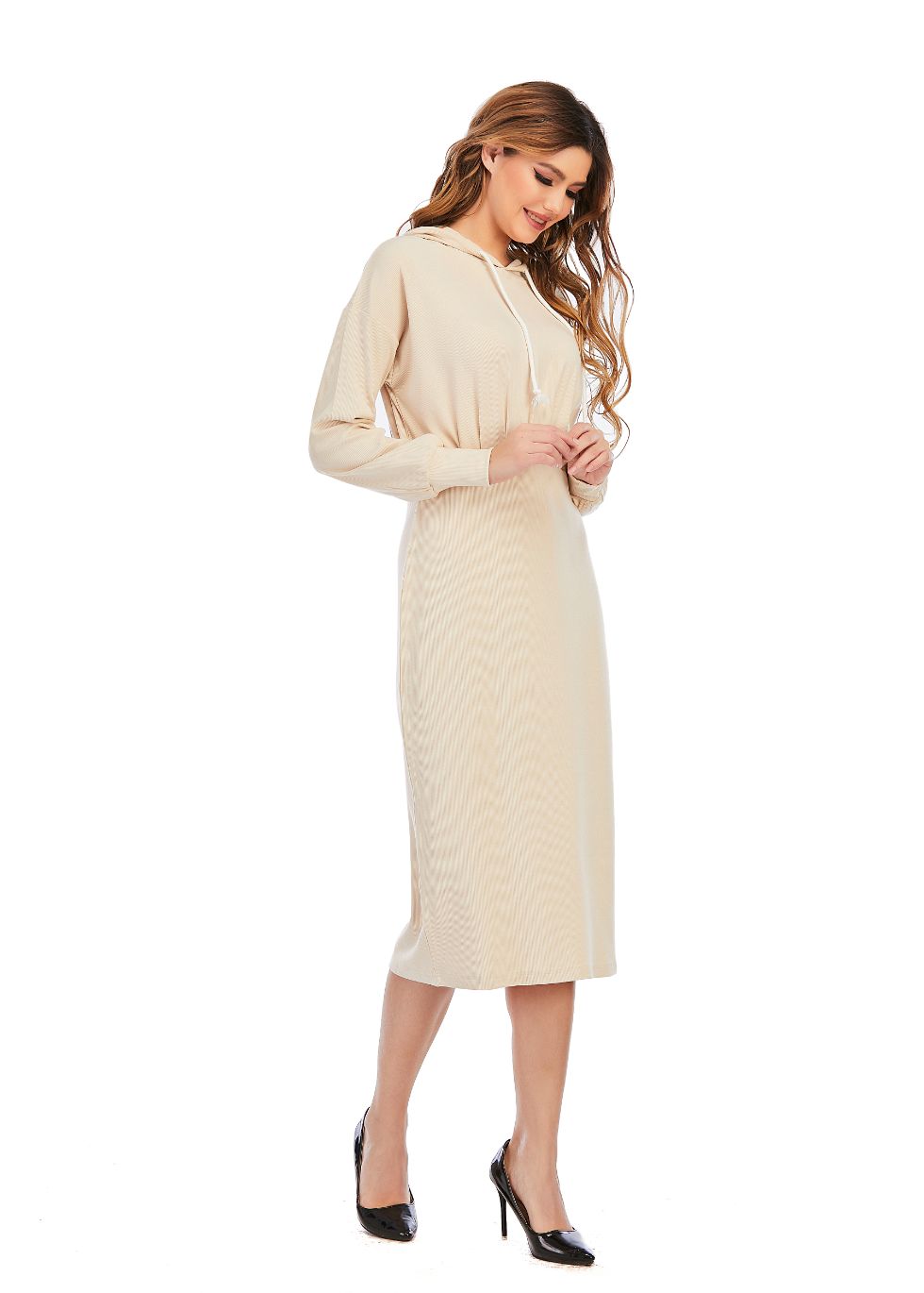 Ribbed Detailed Hoodie A-Line Dress - MissFinchNYC