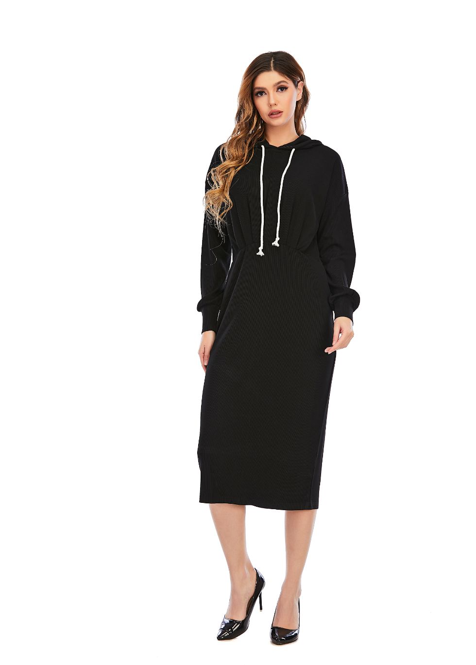 Ribbed Detailed Hoodie A-Line Dress - MissFinchNYC