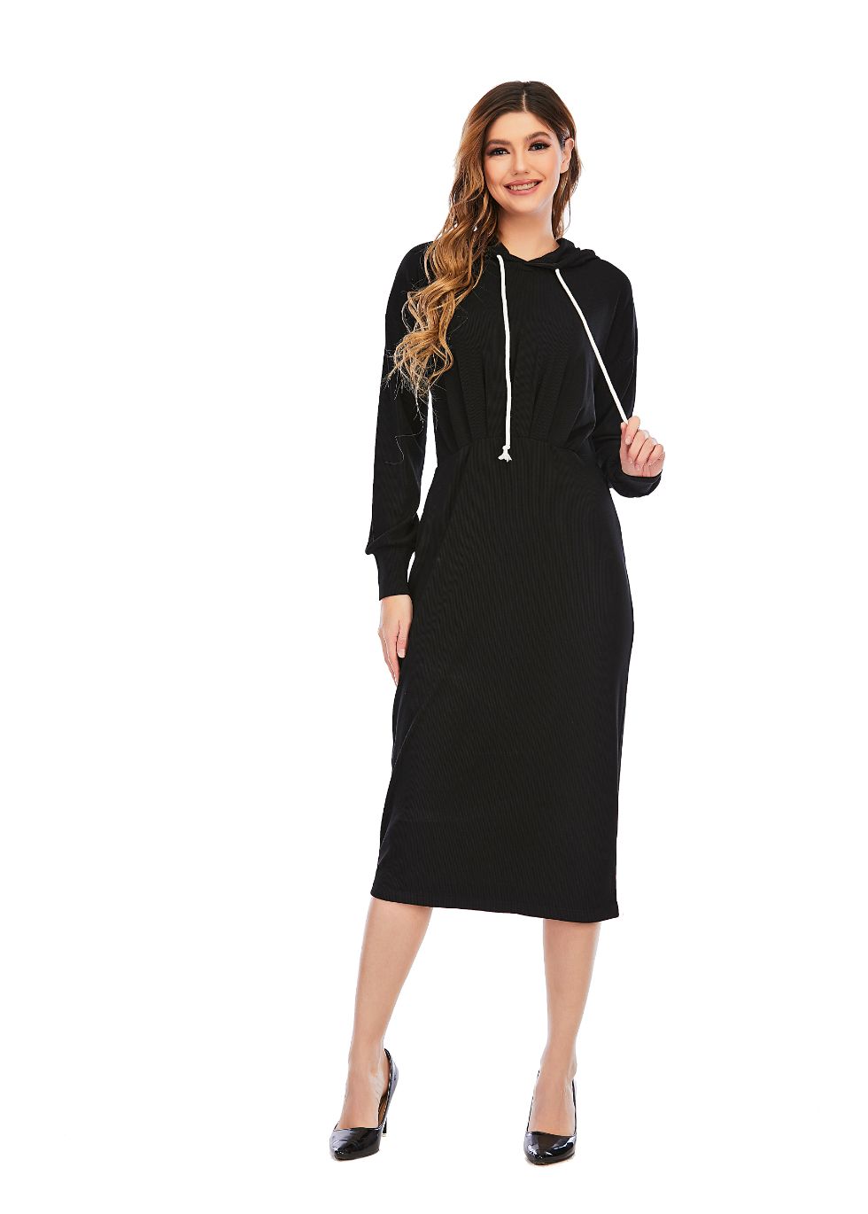 Ribbed Detailed Hoodie A-Line Dress - MissFinchNYC