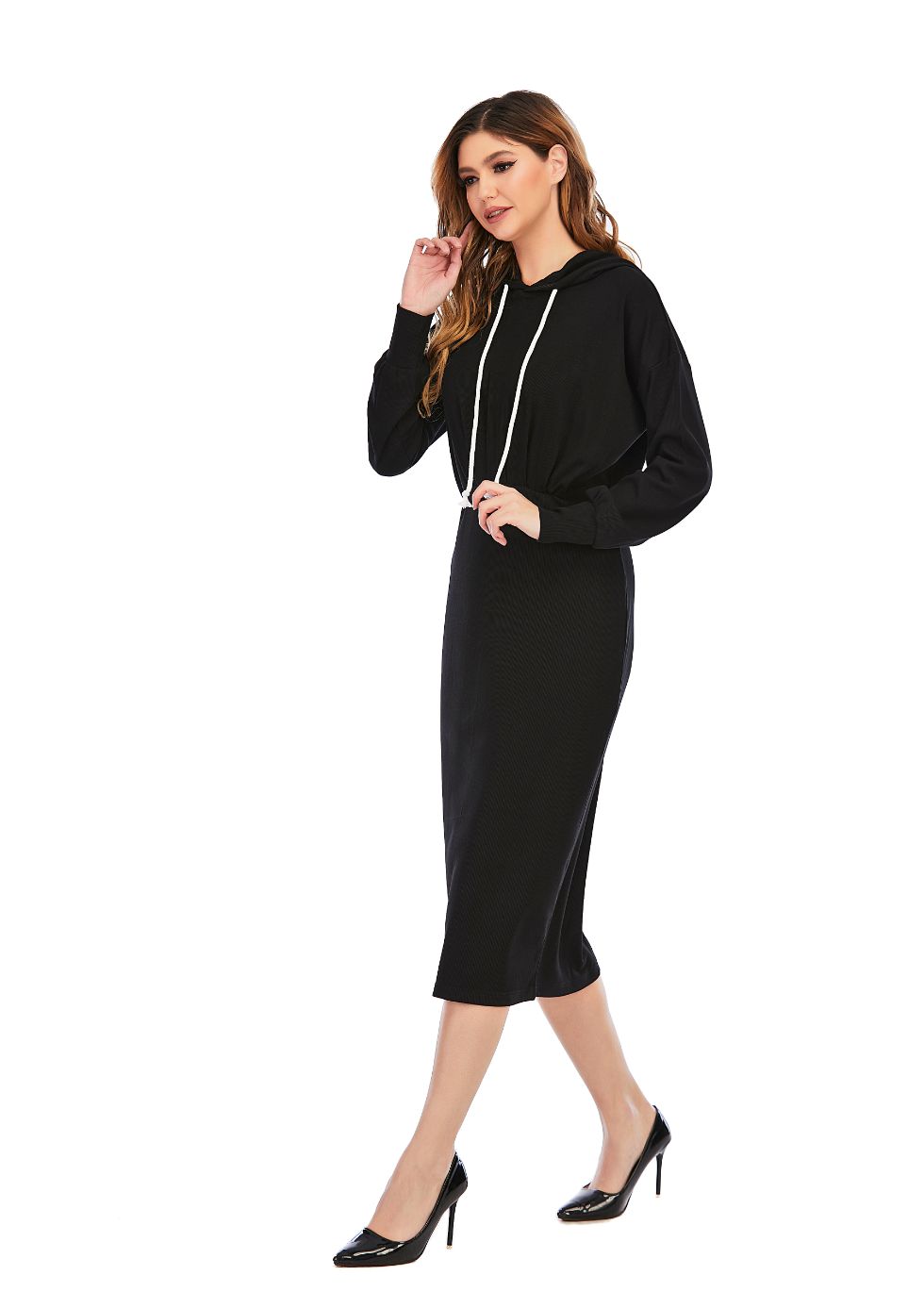 Ribbed Detailed Hoodie A-Line Dress - MissFinchNYC