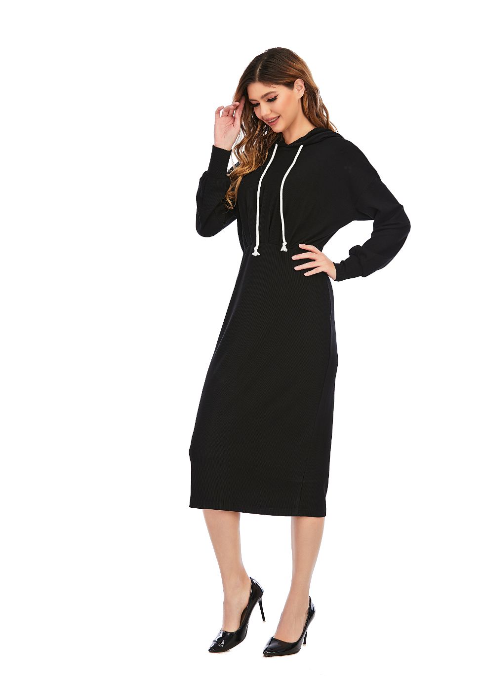 Ribbed Detailed Hoodie A-Line Dress - MissFinchNYC