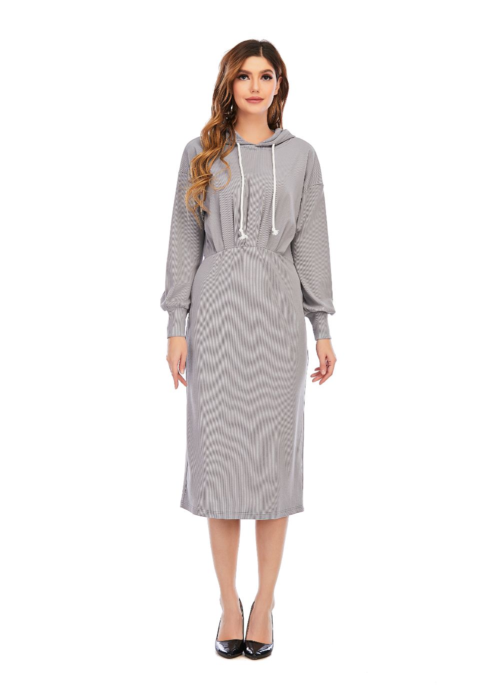 Ribbed Detailed Hoodie A-Line Dress - MissFinchNYC