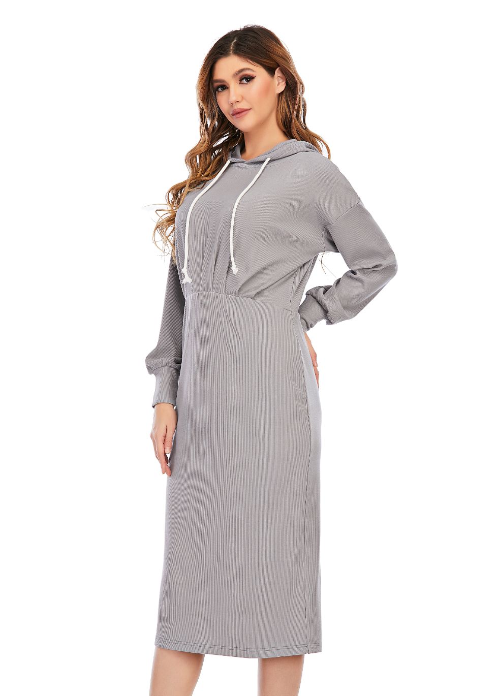 Ribbed Detailed Hoodie A-Line Dress - MissFinchNYC