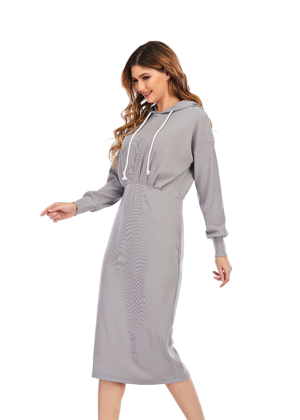 Ribbed Detailed Hoodie A-Line Dress - MissFinchNYC