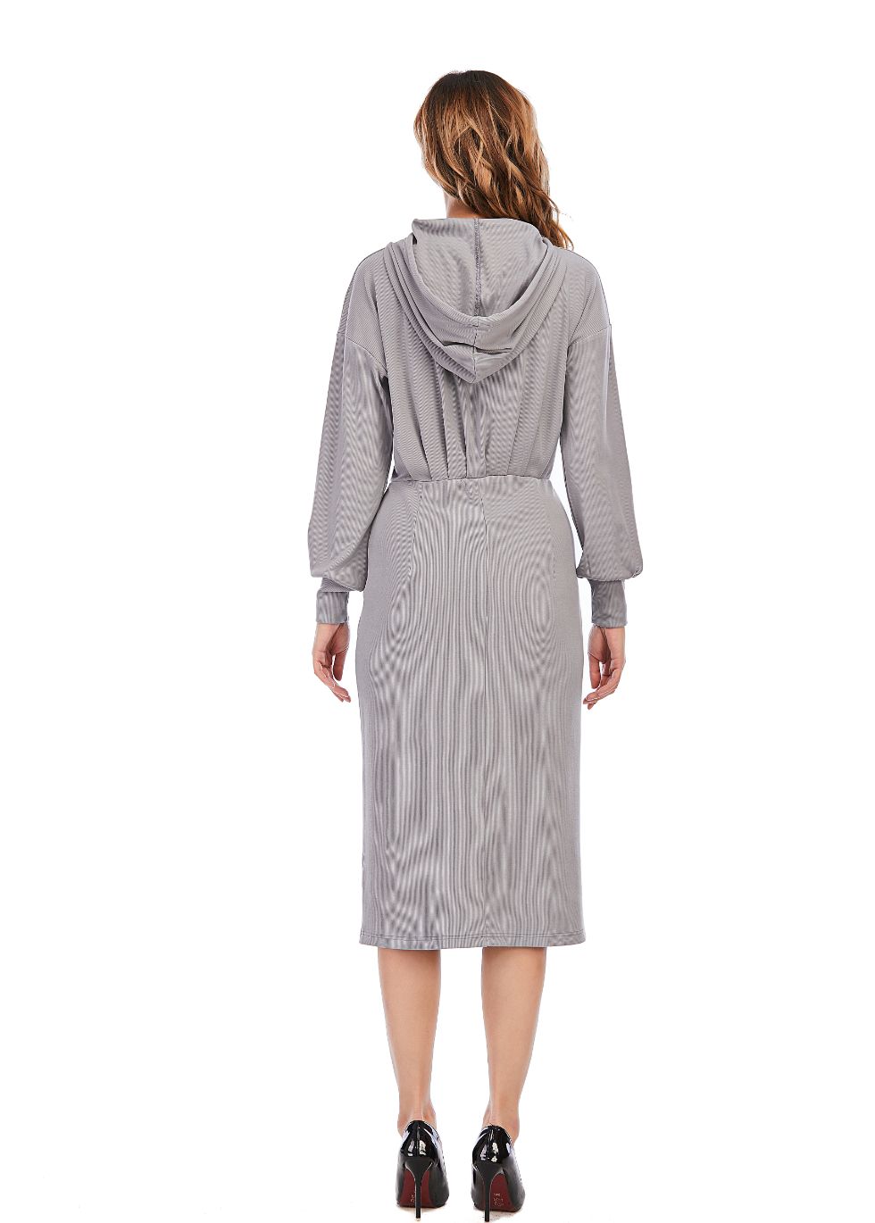 Ribbed Detailed Hoodie A-Line Dress - MissFinchNYC