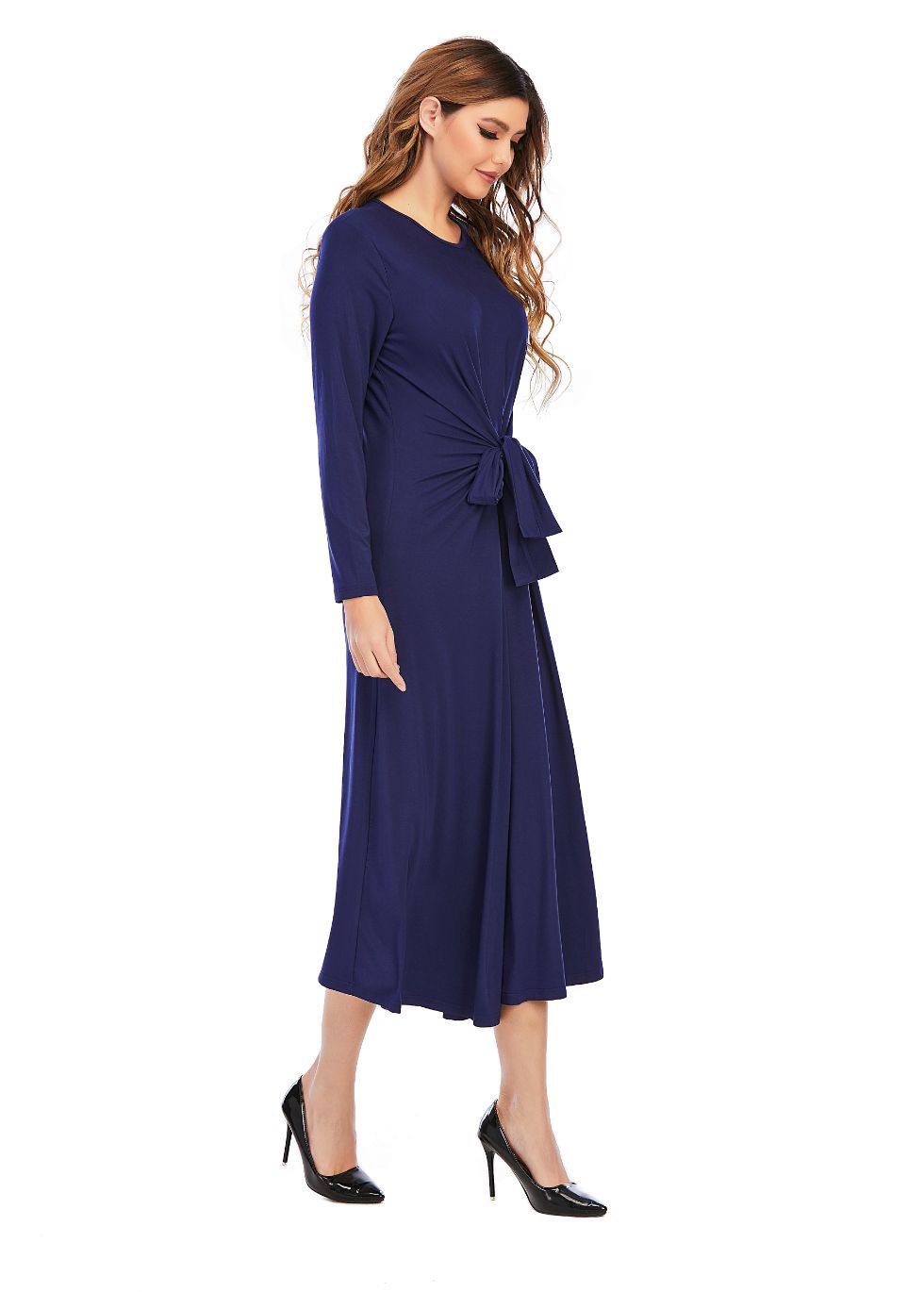Long sleeve Knit Tie Front Midi Dress - MissFinchNYC