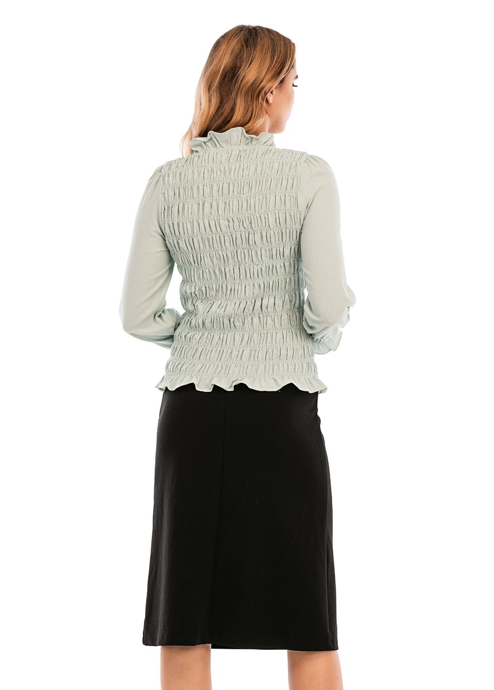 Cotton Spandex Smocked Blouse with Long Sleeves - MissFinchNYC