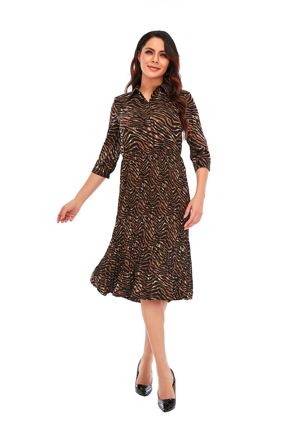 Zebra Print Micro Pleated Skirt 3/4 Sleeve Dress - MissFinchNYC