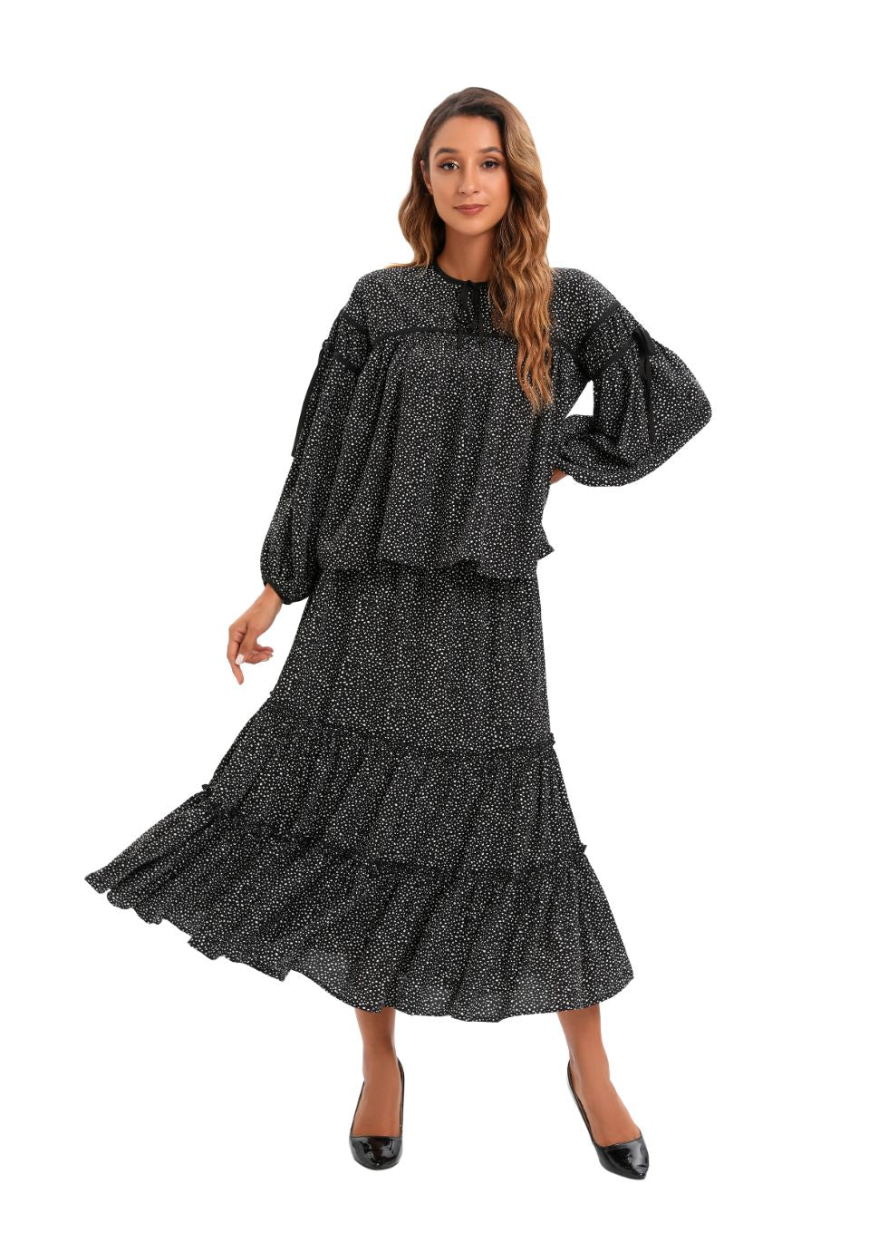 Two Piece Midi Set with Tiered Skirt - MissFinchNYC