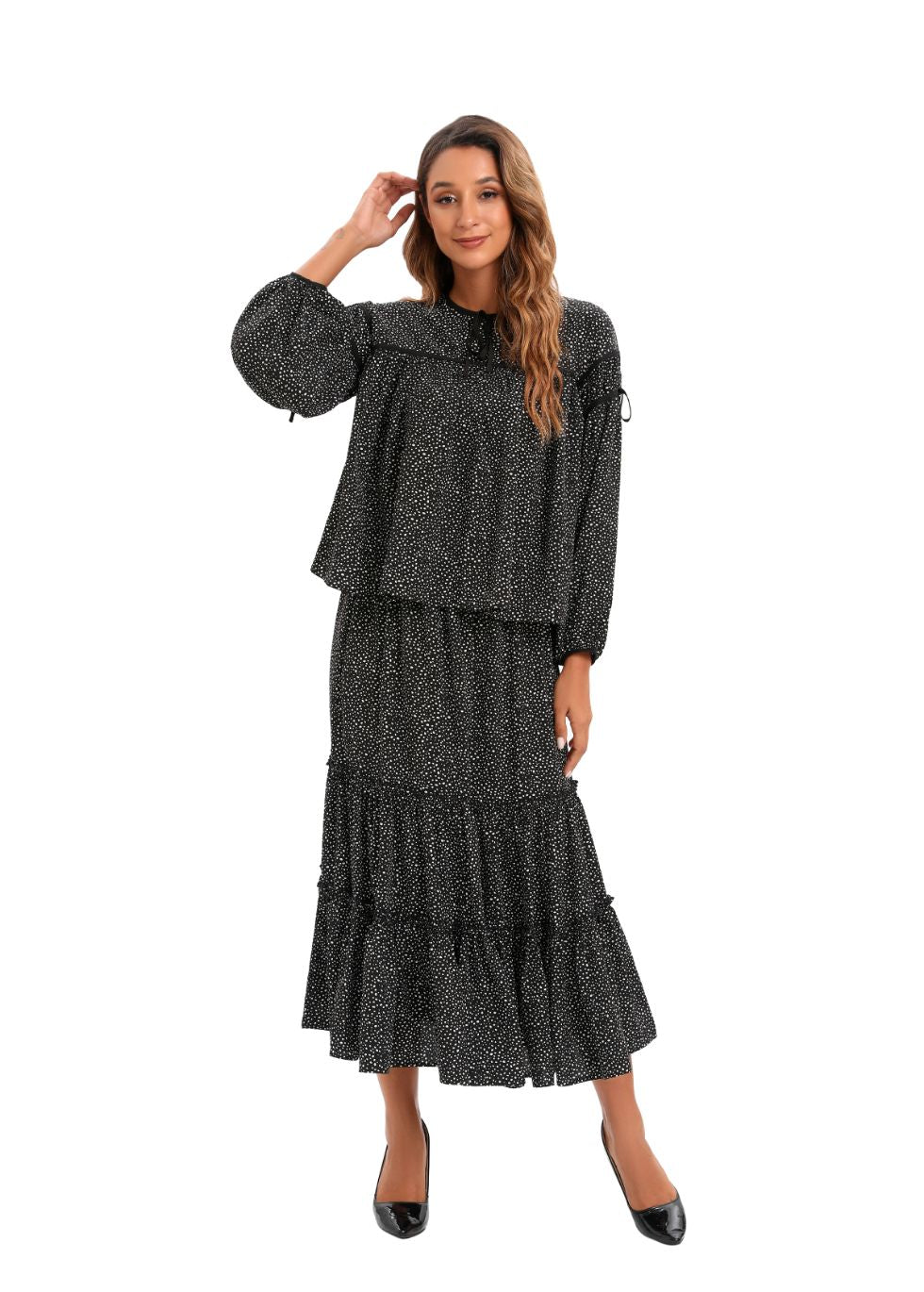 Two Piece Midi Set with Tiered Skirt - MissFinchNYC