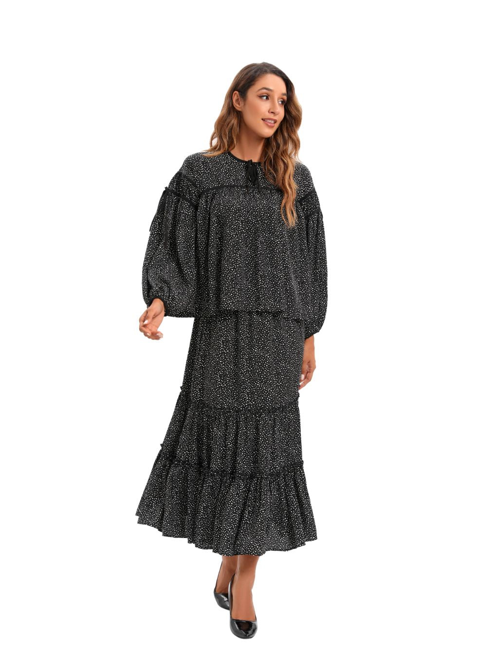 Two Piece Midi Set with Tiered Skirt - MissFinchNYC