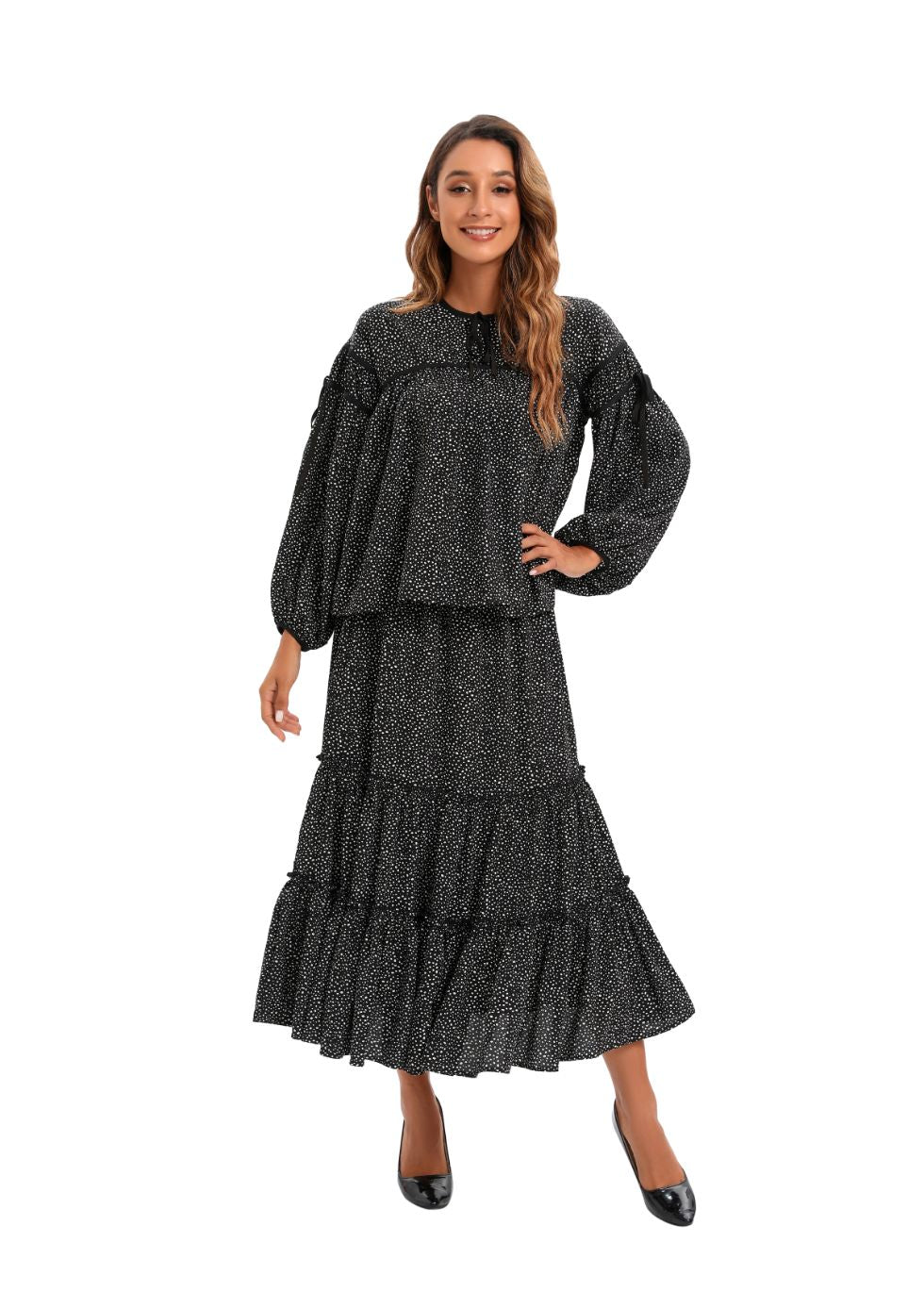 Two Piece Midi Set with Tiered Skirt - MissFinchNYC