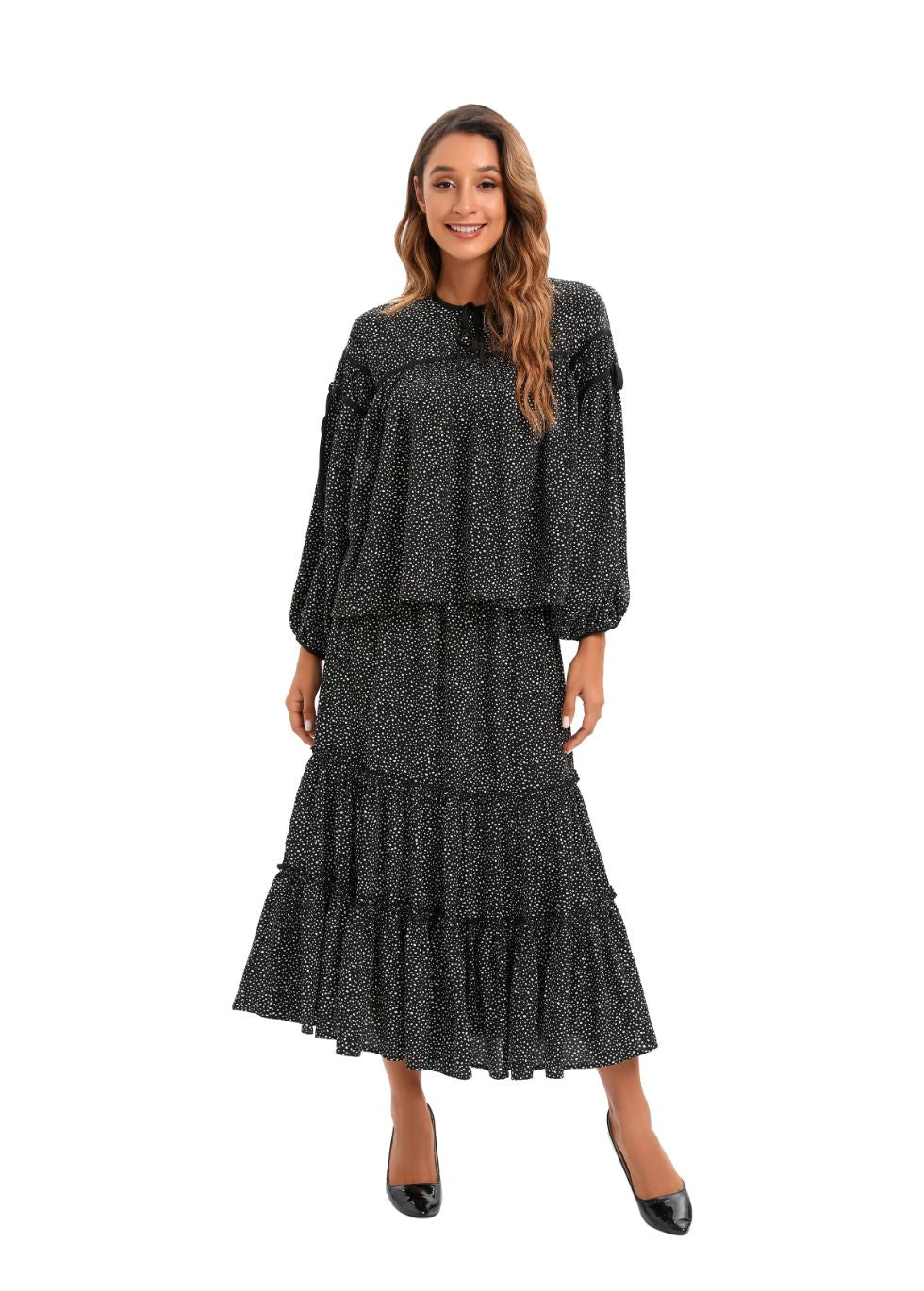 Two Piece Midi Set with Tiered Skirt - MissFinchNYC