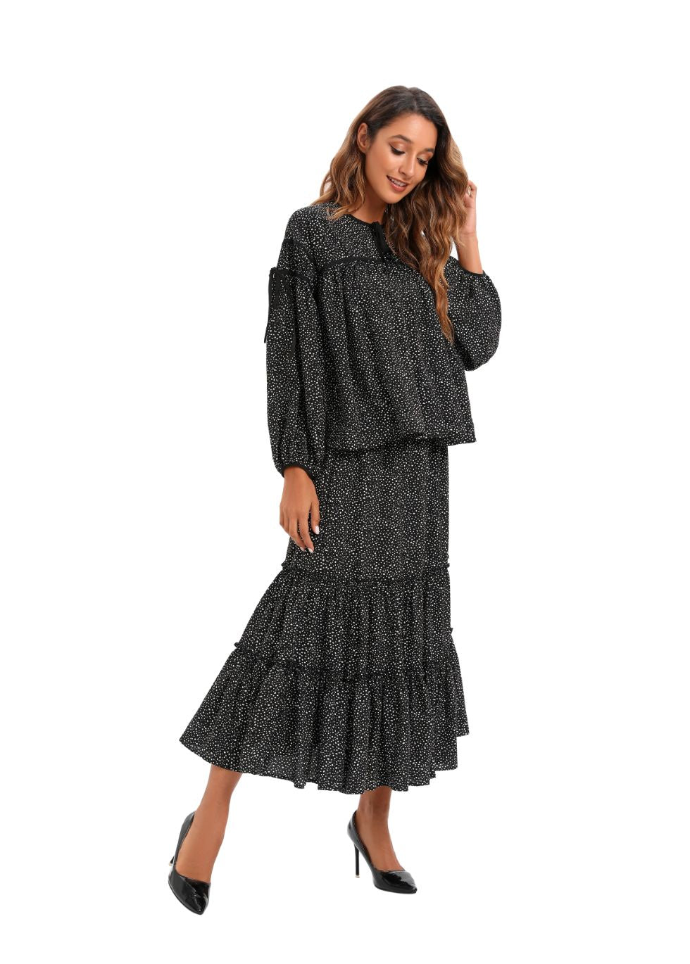 Two Piece Midi Set with Tiered Skirt - MissFinchNYC