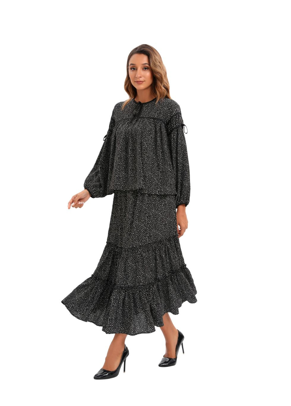 Two Piece Midi Set with Tiered Skirt - MissFinchNYC