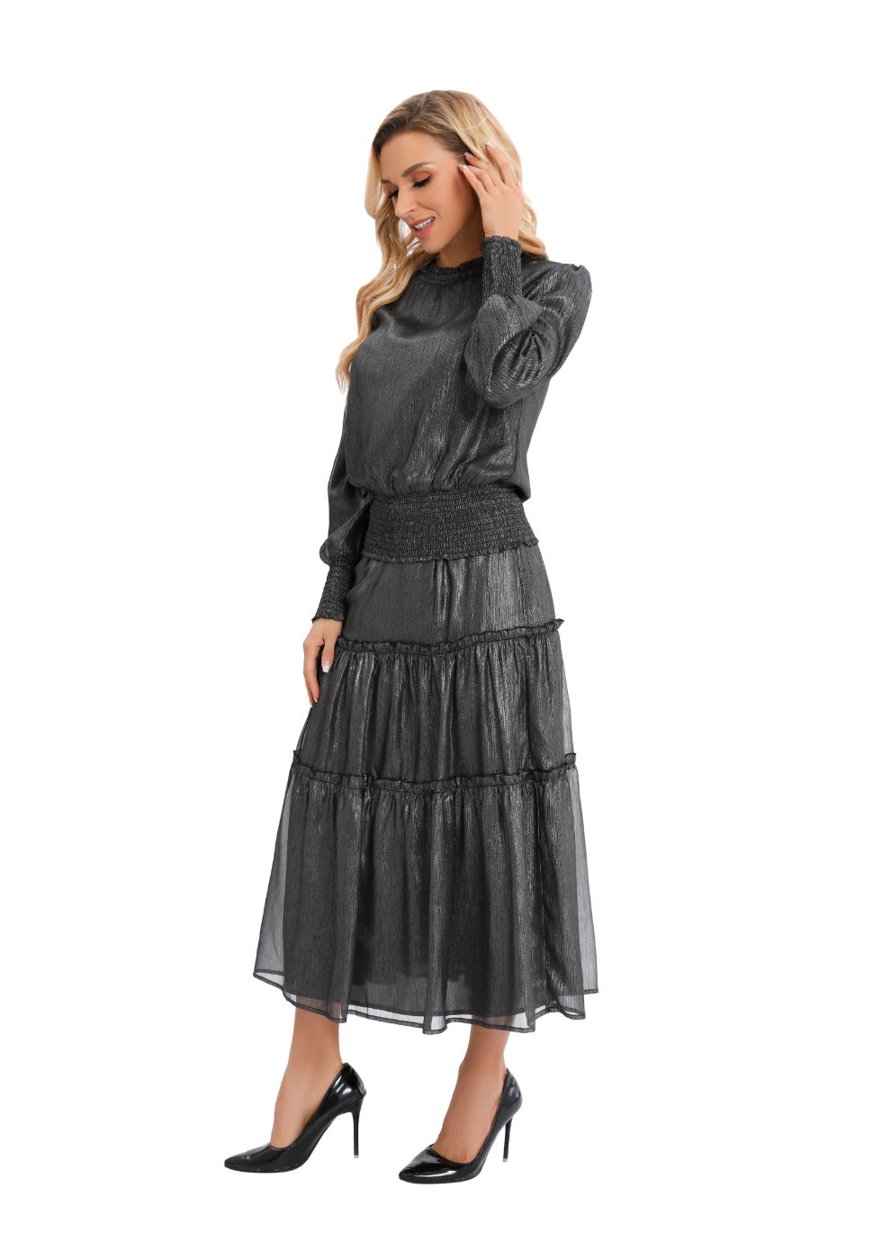 Shimmering Long Sleeve Two-Piece Set - MissFinchNYC