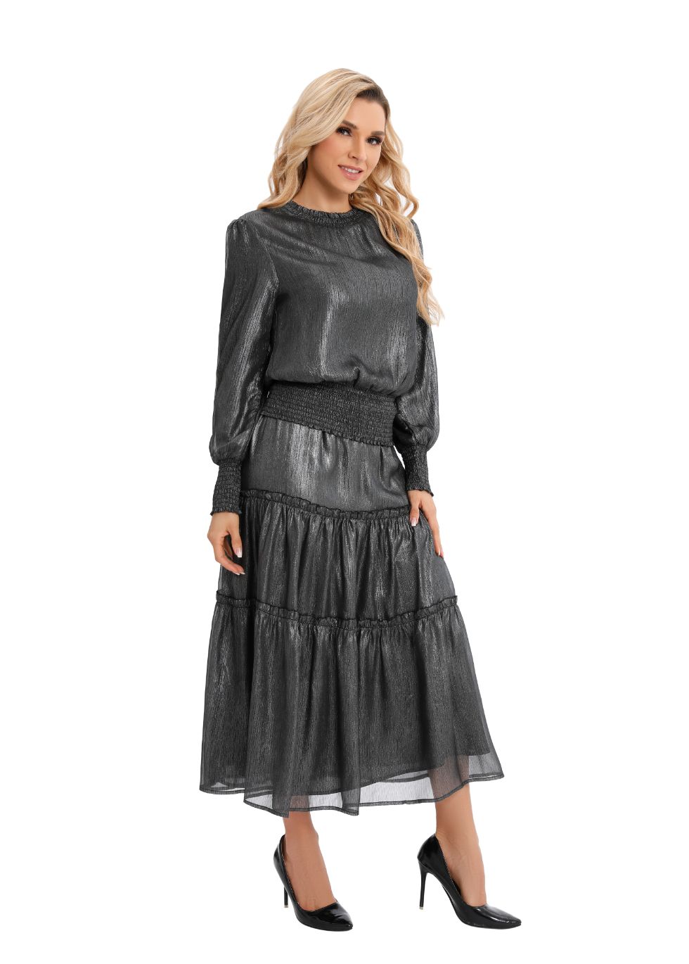 Shimmering Long Sleeve Two-Piece Set - MissFinchNYC