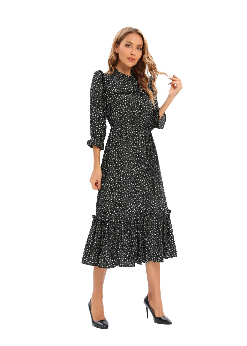Midi Print Dress with 3/4 Sleeves - MissFinchNYC