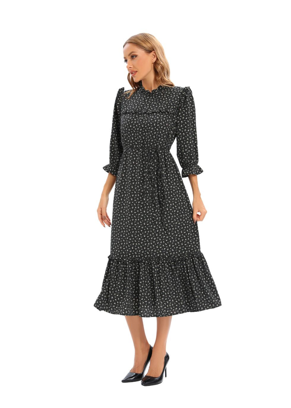 Midi Print Dress with 3/4 Sleeves - MissFinchNYC