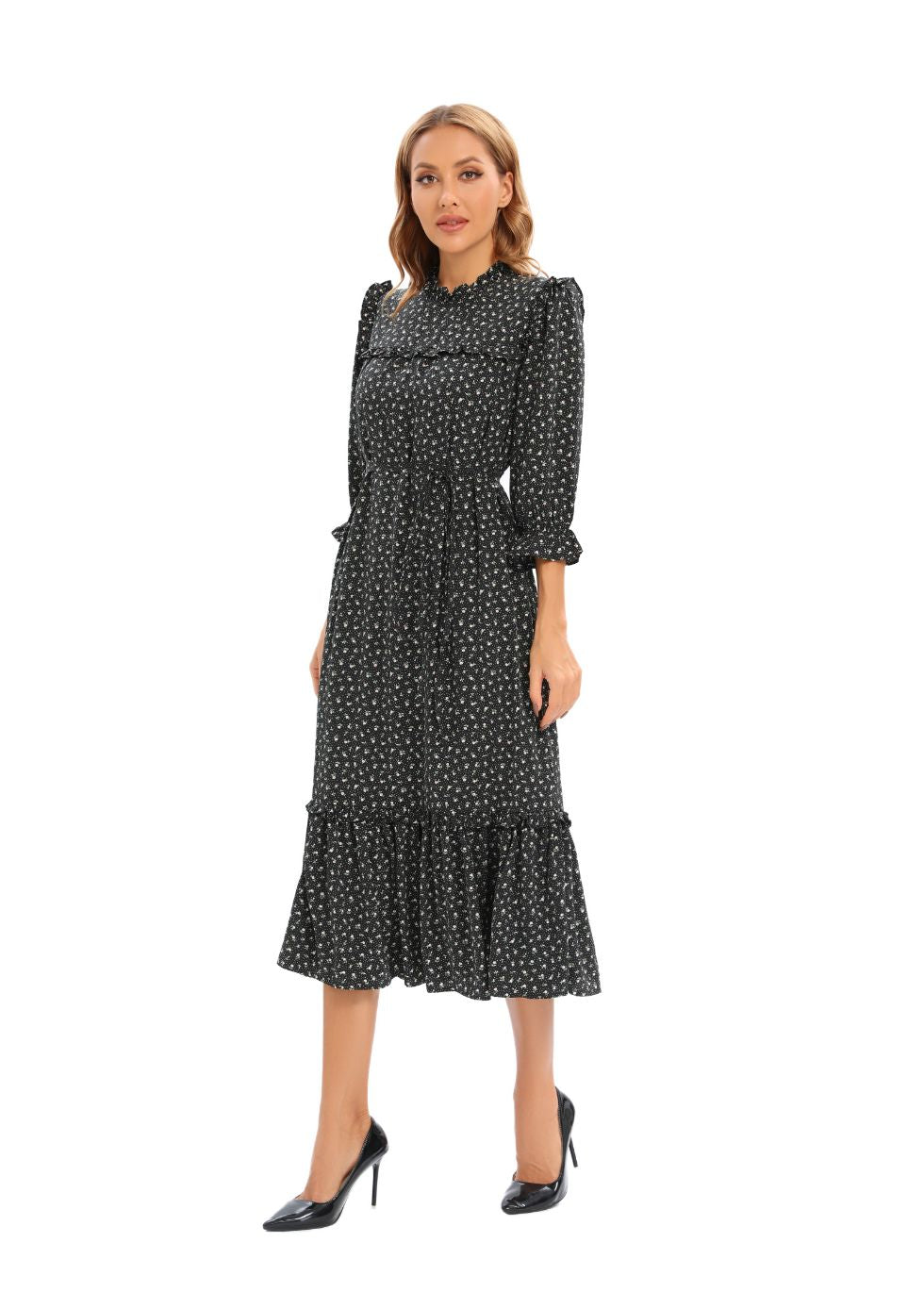 Midi Print Dress with 3/4 Sleeves - MissFinchNYC