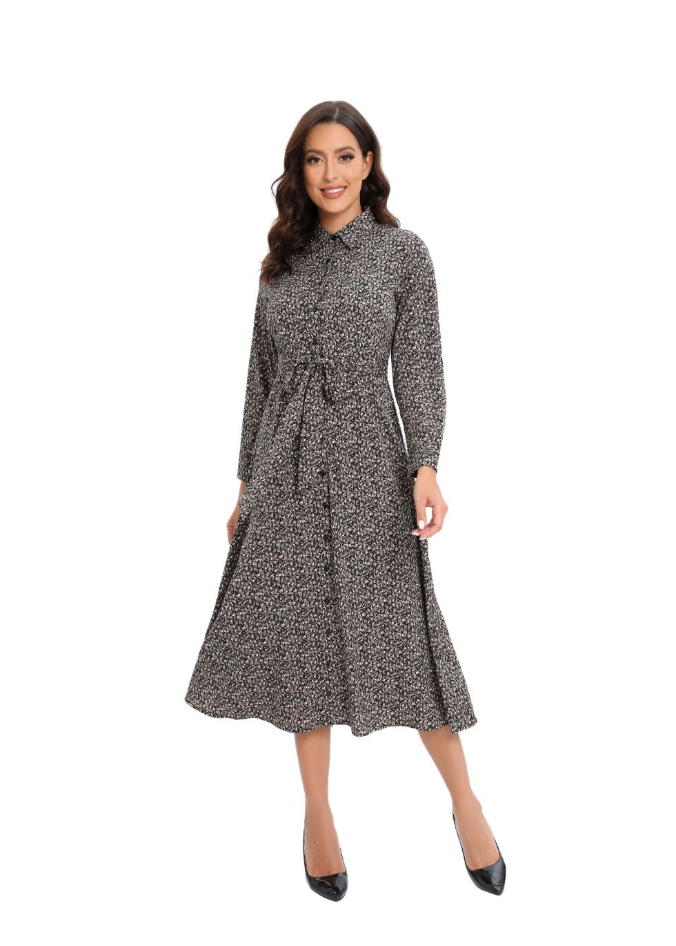 Collared Dress with Detached Belt - MissFinchNYC