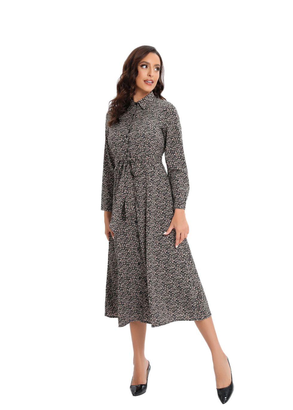 Collared Dress with Detached Belt - MissFinchNYC