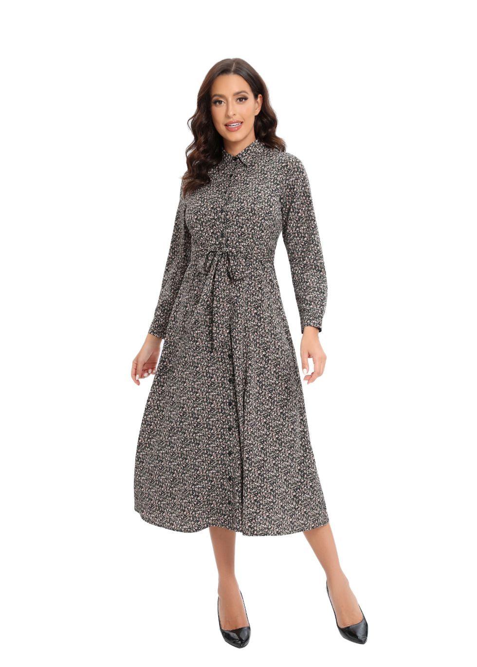 Collared Dress with Detached Belt - MissFinchNYC