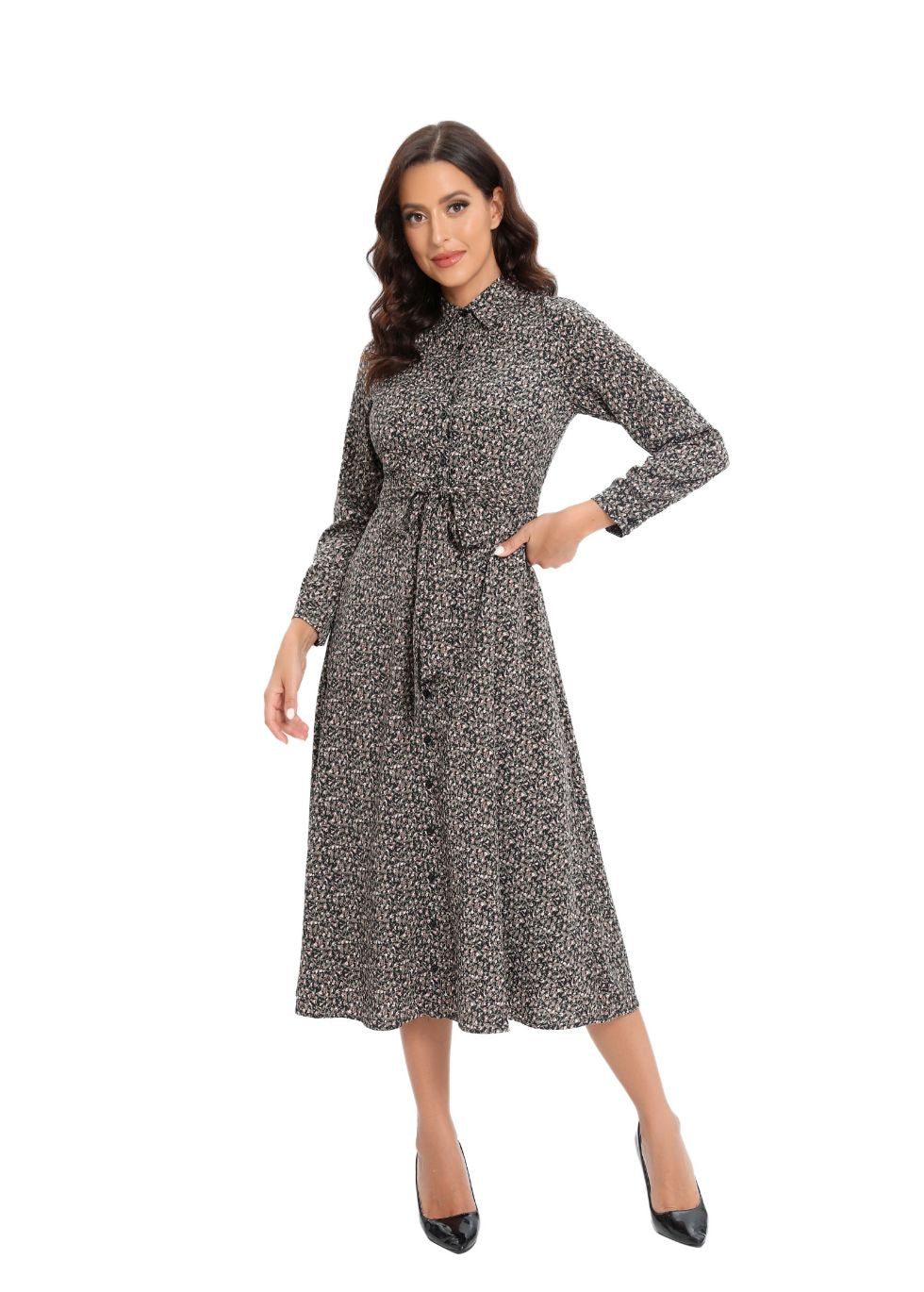 Collared Dress with Detached Belt - MissFinchNYC
