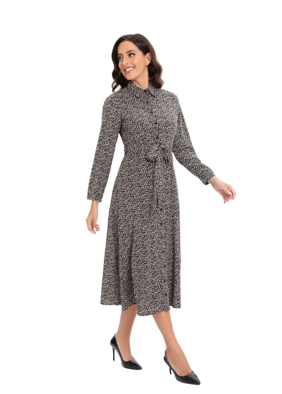 Collared Dress with Detached Belt - MissFinchNYC