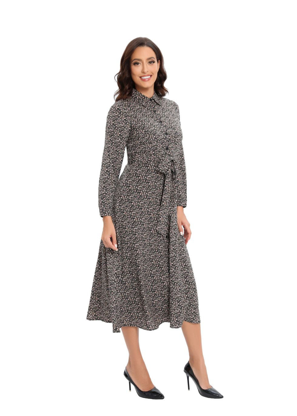 Collared Dress with Detached Belt - MissFinchNYC
