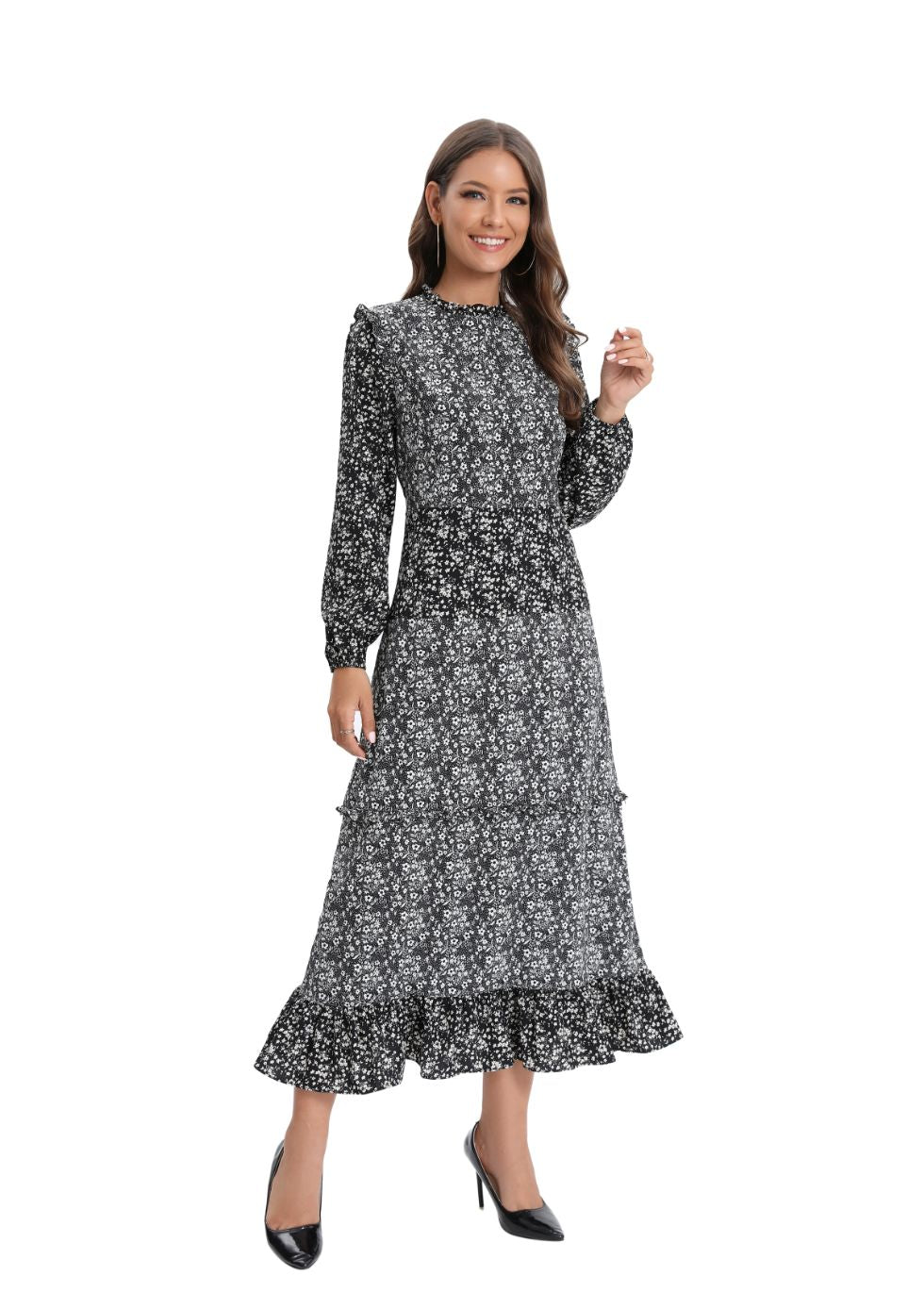 Long Sleeve Mixed Print Dress - MissFinchNYC
