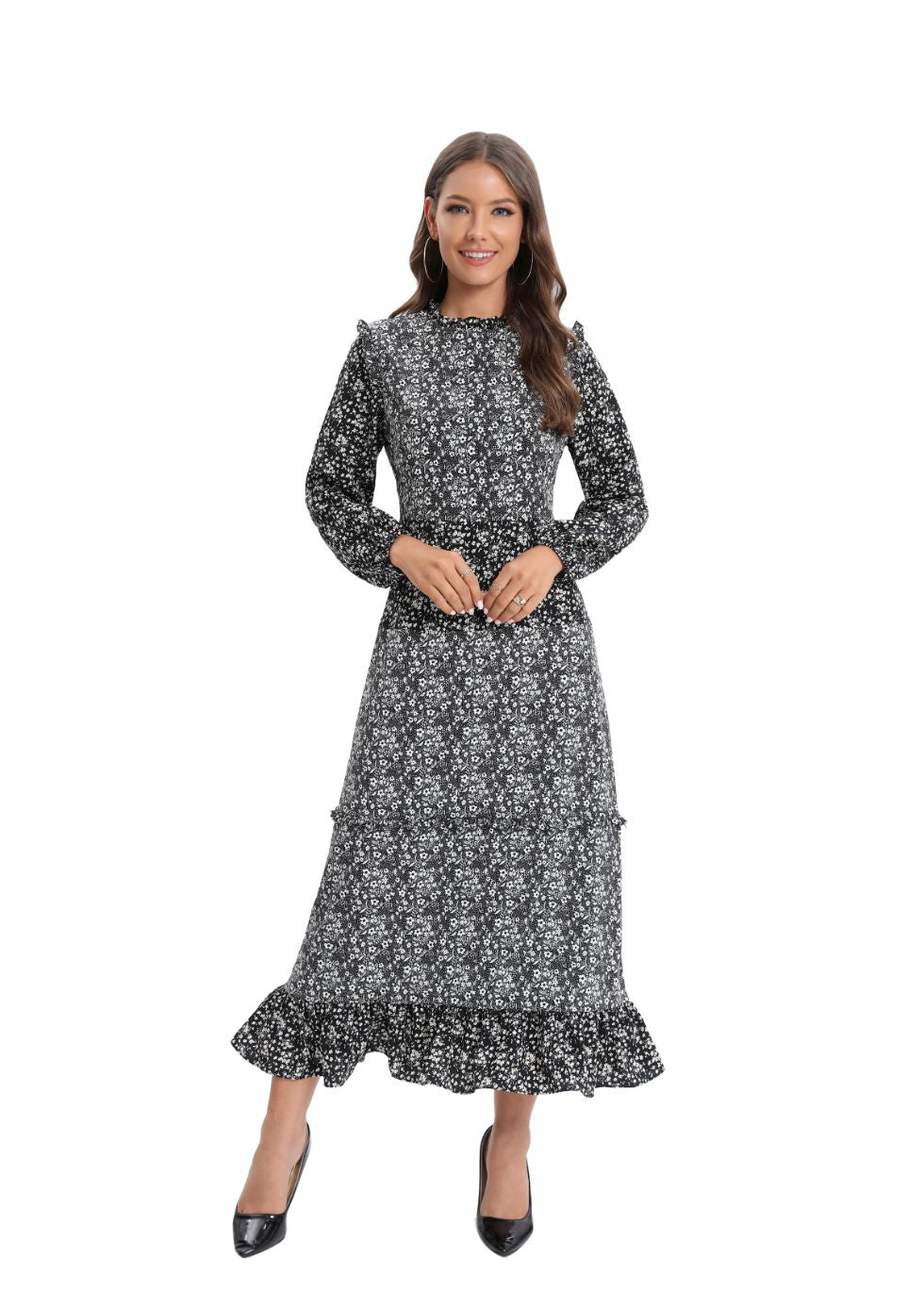 Long Sleeve Mixed Print Dress - MissFinchNYC