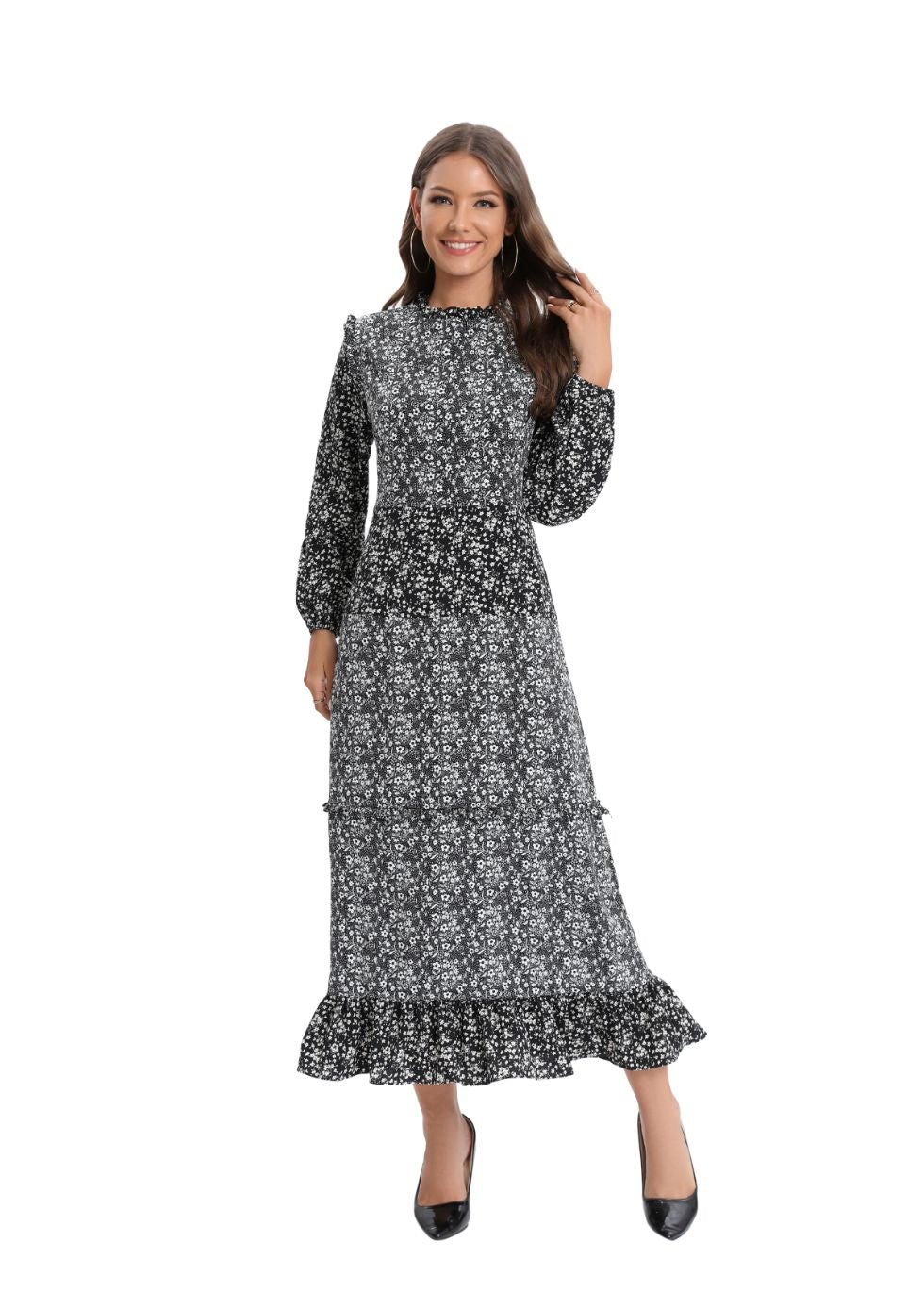 Long Sleeve Mixed Print Dress - MissFinchNYC