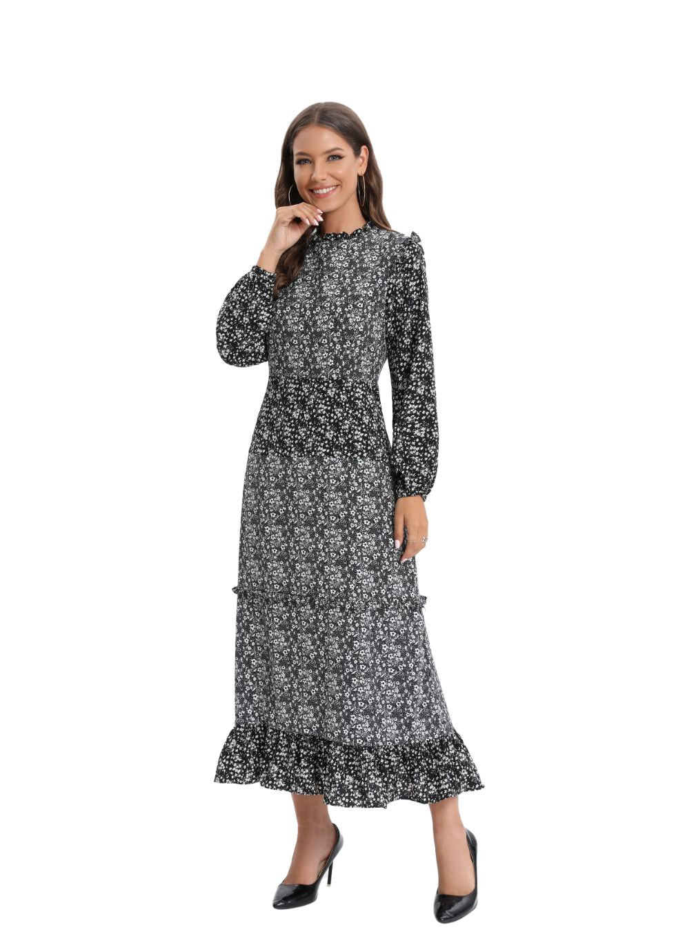 Long Sleeve Mixed Print Dress - MissFinchNYC