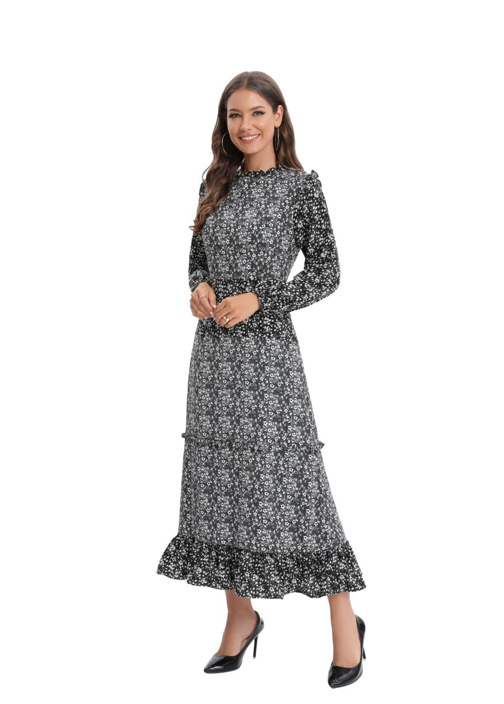 Long Sleeve Mixed Print Dress - MissFinchNYC