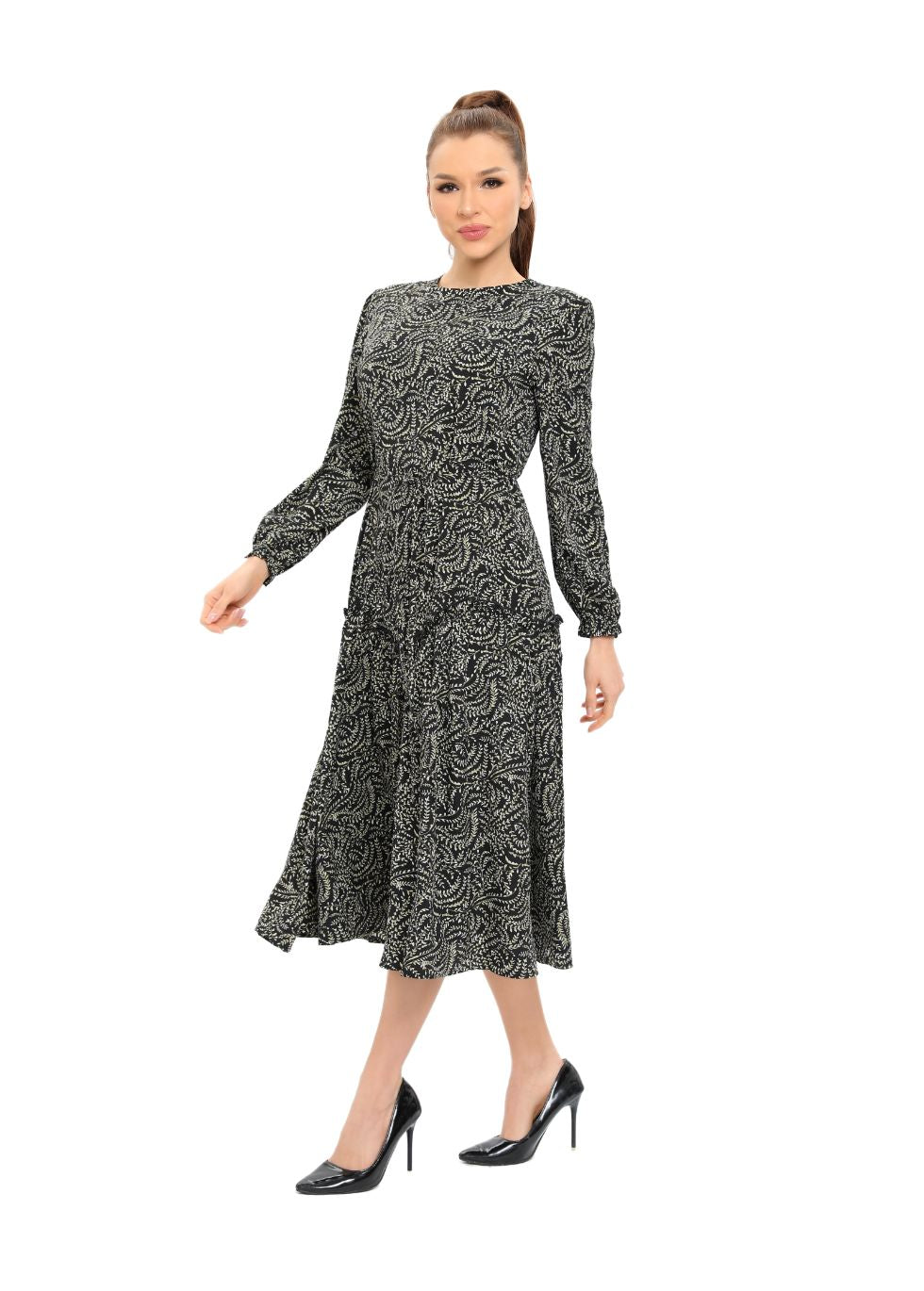 Delicate Ruffles Long Sleeve Midi Dress - MissFinchNYC