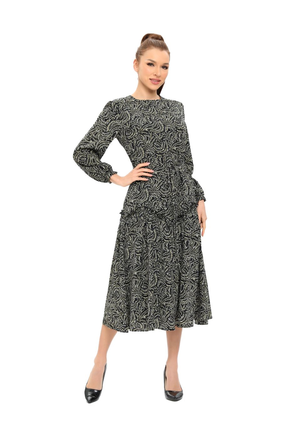 Delicate Ruffles Long Sleeve Midi Dress - MissFinchNYC
