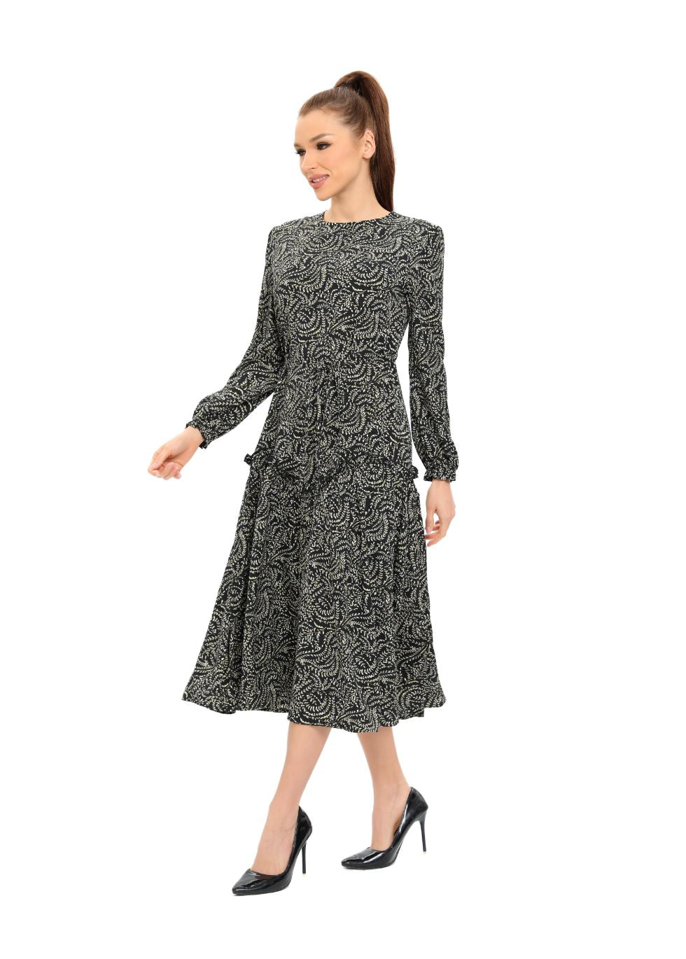 Delicate Ruffles Long Sleeve Midi Dress - MissFinchNYC