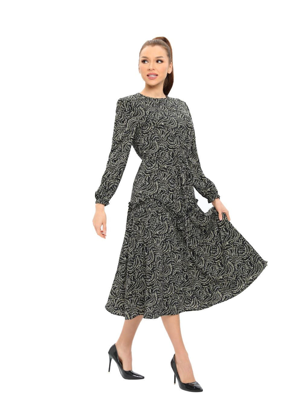 Delicate Ruffles Long Sleeve Midi Dress - MissFinchNYC